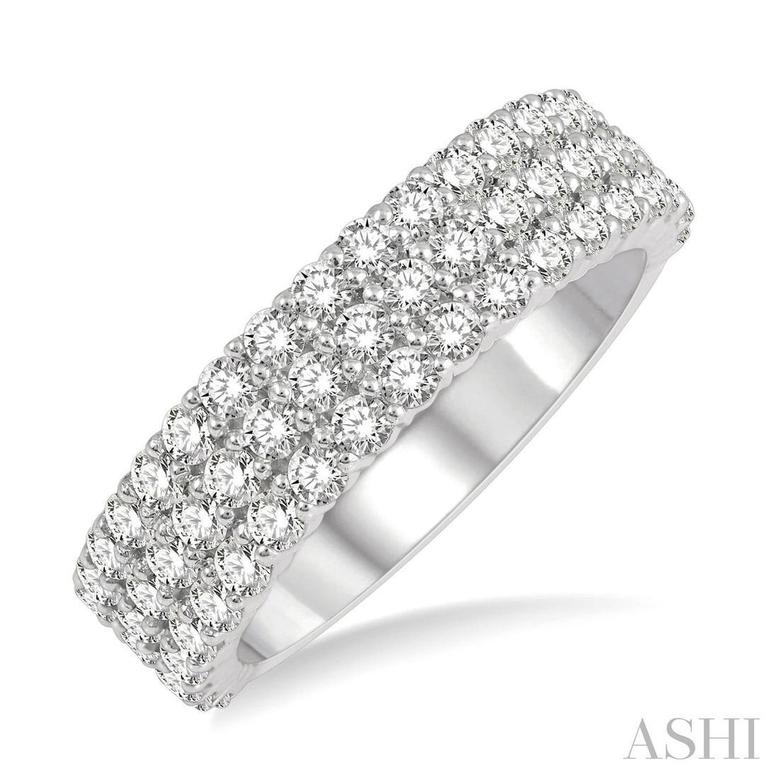 1.25 ctw Round White Diamond Triple Row 14K White Gold Wedding Band: A vision of luxury, this magnificent Triple Row ring featuring White Diamond defines sophistication. Expertly mounted in a Triple Row Band setting, the ring is crafted in 5.2 grams of solid 14K White 
