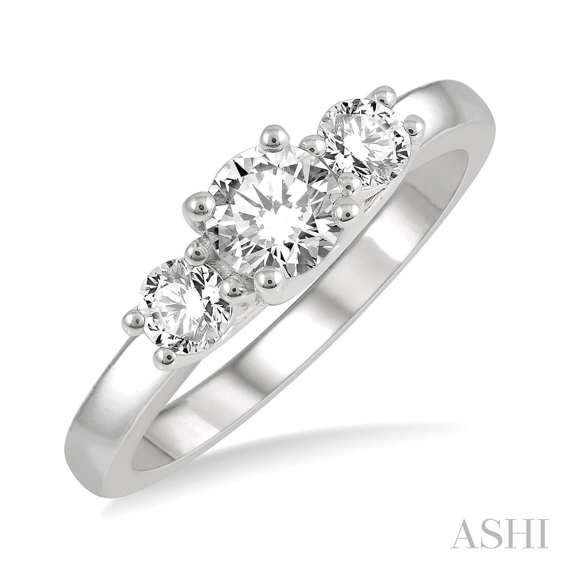 0.75 ctw Diamond Round Cut Three-Stone 14K White Gold Ring: A testament to superior craftsmanship, this magnificent Three-Stone ring featuring White Diamond is unparalleled. A detailed Three-Stone gallery secures the stones, rendered in 3.95 grams of lustrous 