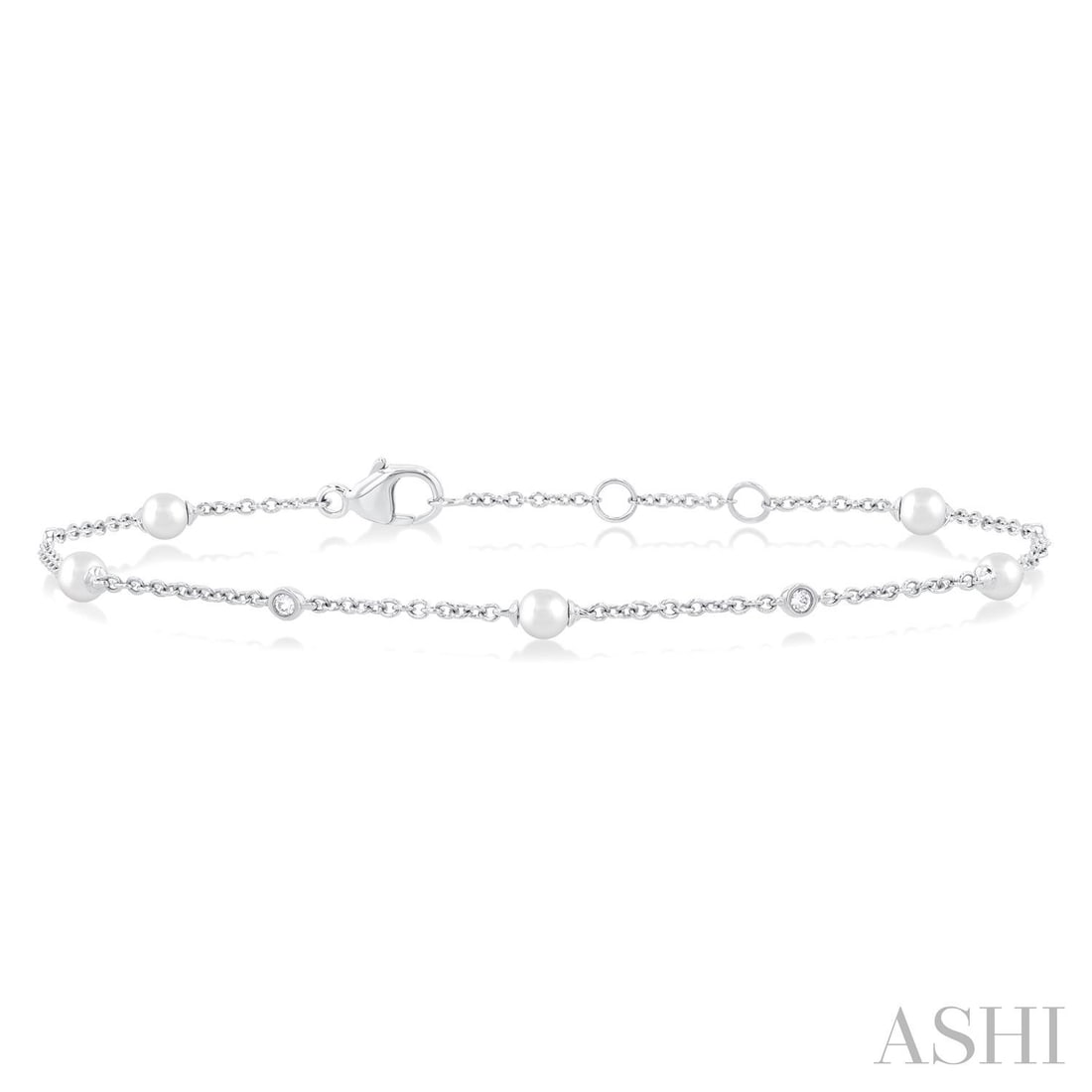 3mm Cultured Pearl and 0.07 ctw White Diamond 14K White Gold Bracelet (1 of 3)