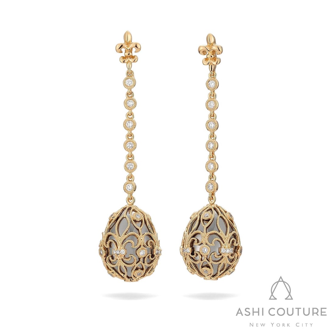 0.64 ctw White Diamond Mademoiselle Cage 18K Gold Drop Earrings: Retail Value: $11,160 A symphony of light and color, this stunning Cage Drop pair of earrings featuring White Diamond embodies the pinnacle of luxury. A detailed Drop/Dangle gallery secures the stones