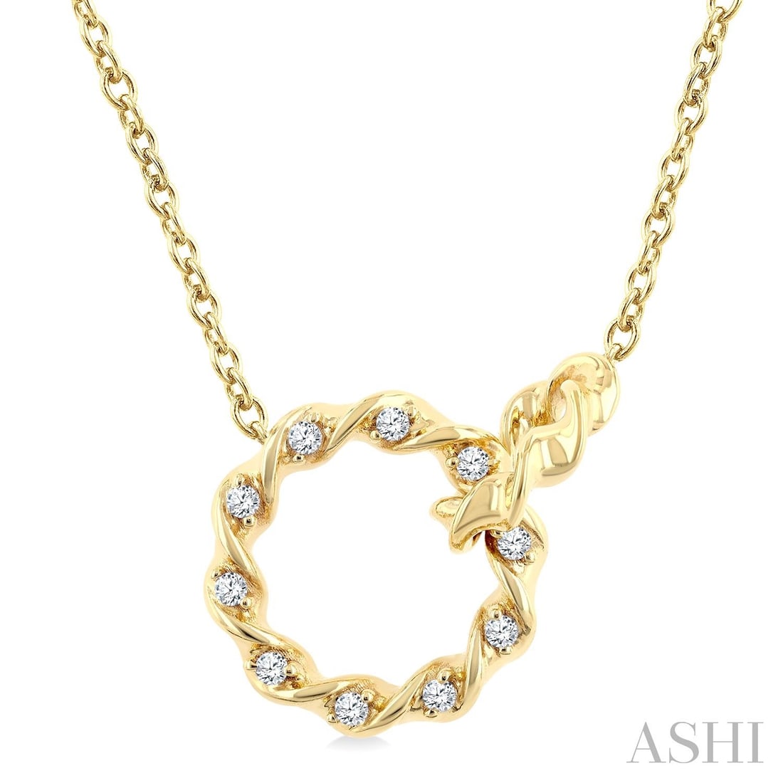 Petite Interlocked Circle 0.10 ctw Diamond 10K Yellow Gold Pendant: A testament to superior craftsmanship, this elegant Interlocked Circle pendant necklace featuring White Diamond is unparalleled. Crafted with precision, the Integrated setting is seamlessly integrated