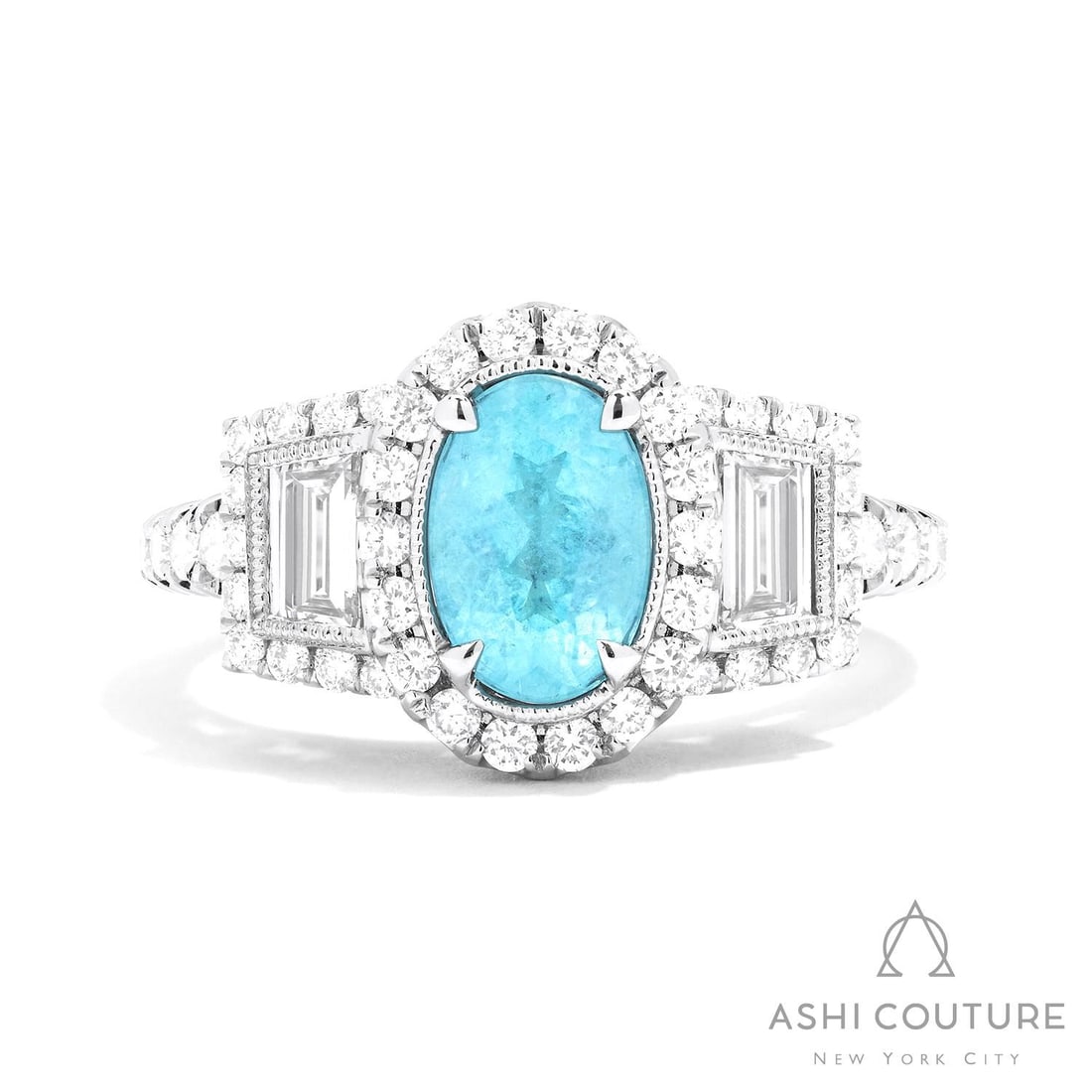 Oval Aquamarine and 1.07 ctw Diamond 18K White Gold Ring: Retail Value: $28,335 A symphony of light and color, this magnificent Halo ring featuring Aquamarine, White Diamond embodies the pinnacle of luxury. Crafted with precision, the Halo setting is seamles