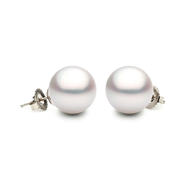 Elegant South Sea Pearl Stud Earrings in 14k White Gold: Elegant and refined, this exquisite pair of stud earrings features lustrous South Sea Pearls in a pristine white hue. The pearls are set in a sleek 14k White Gold, enhanced with a Rhodium finish for a