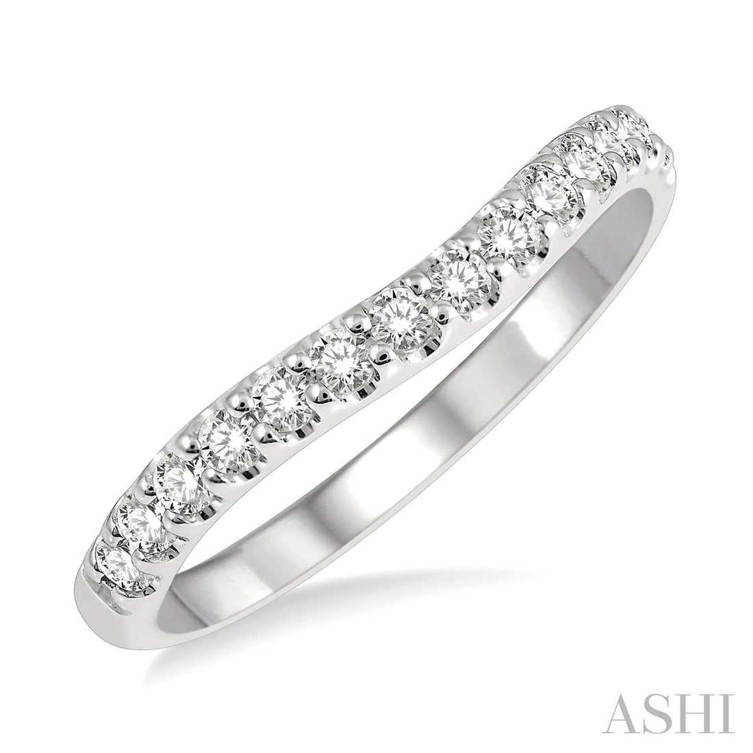 0.33 ctw White Diamond Arched Wedding Band 14K White Gold: Captured in a moment of brilliance, this breathtaking Arched Center ring featuring White Diamond speaks to the connoisseur. Securely held in a classic Arched/Contoured Band design, the ring is forged 
