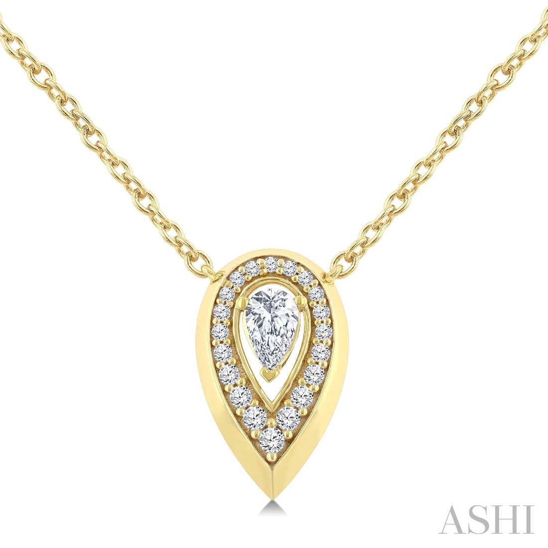 0.34 ctw Open Window Pear Diamond 14K Yellow Gold Pendant: A vision of luxury, this elegant Open Window Pear pendant featuring Natural Diamonds defines sophistication. Expertly mounted in a Halo setting, the pendant is crafted in 1.5 grams of solid 14K Yellow