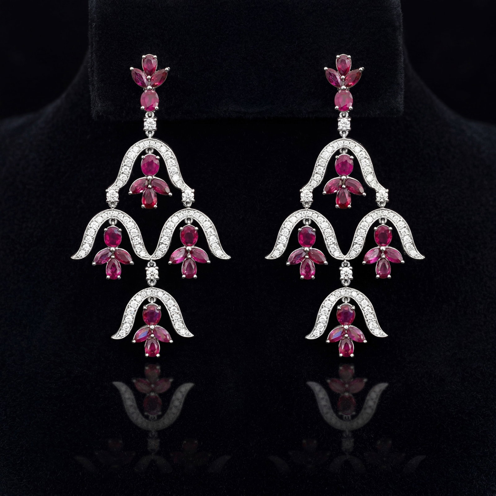 11.15 ctw Ruby and 1.80 ctw Diamond Platinum Chandelier Earrings (1 of 5)