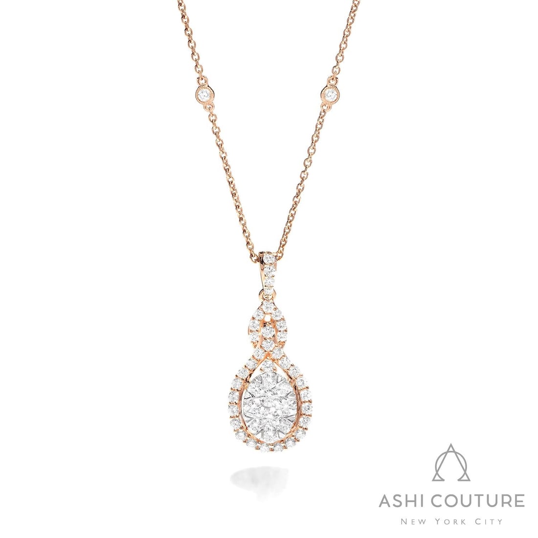 1.49 ctw White Diamond Fiori Cluster 18K Rose & White Gold Pendant: A testament to superior craftsmanship, this magnificent Fiori Oval Intertwined Cluster pendant necklace featuring Natural Diamonds is unparalleled. Showcasing the gems in a Cluster arrangement, the pe