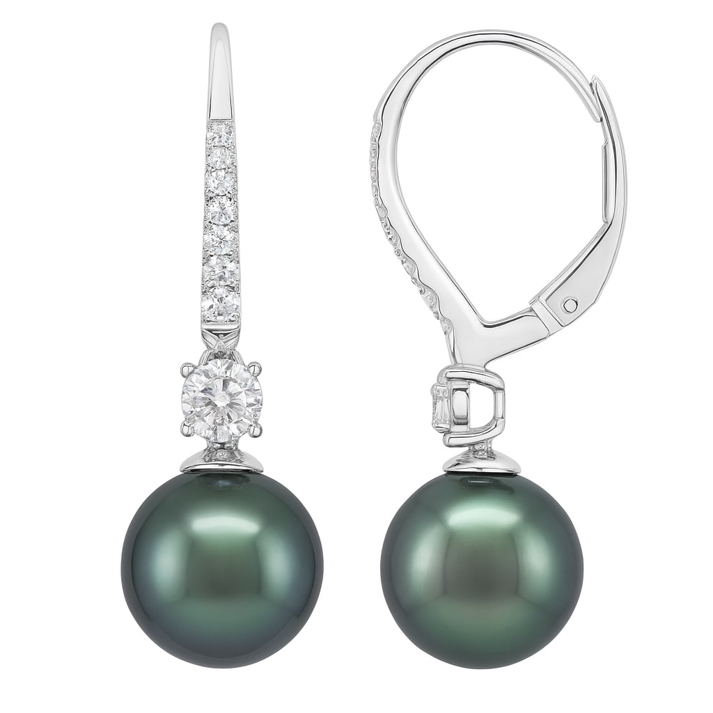 14k White Gold Earrings with Black Pearls and 0.19 CTW Diamonds: Elegant and refined, these exquisite earrings feature lustrous black pearls as the primary stone, exuding a captivating allure. Accentuated by round-cut white diamonds, each with a carat weight of 0.1