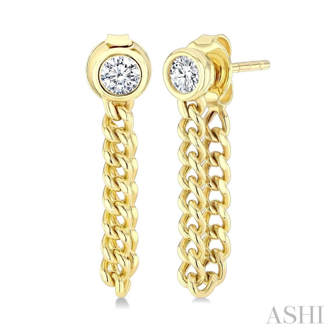 0.33 ctw Diamond Bezel Set Curb Link 14K Yellow Gold Earrings: Timeless and sophisticated, this elegant Curb Link pair of earrings featuring White Diamond radiates enduring beauty. Expertly mounted in a Bezel setting, the earrings are crafted in 0.95 grams of sol