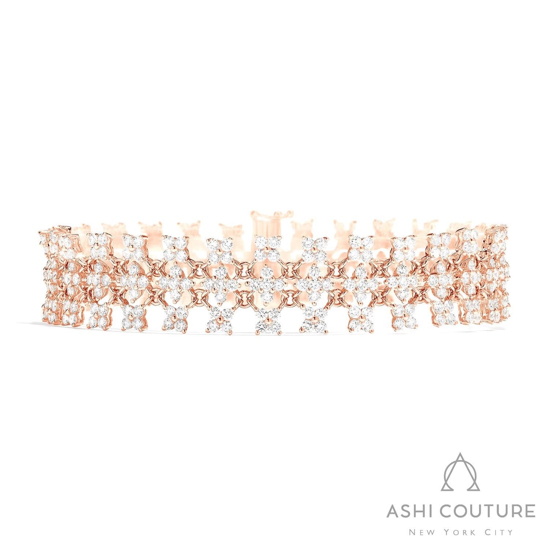 7.54 ctw White Diamond 18K Rose Gold Bracelet: Defining modern elegance, this stunning Floral bracelet featuring White Diamond captures the essence of style. The gemstones are nestled within a Cluster framework, supported by a substantial 15.75 gr