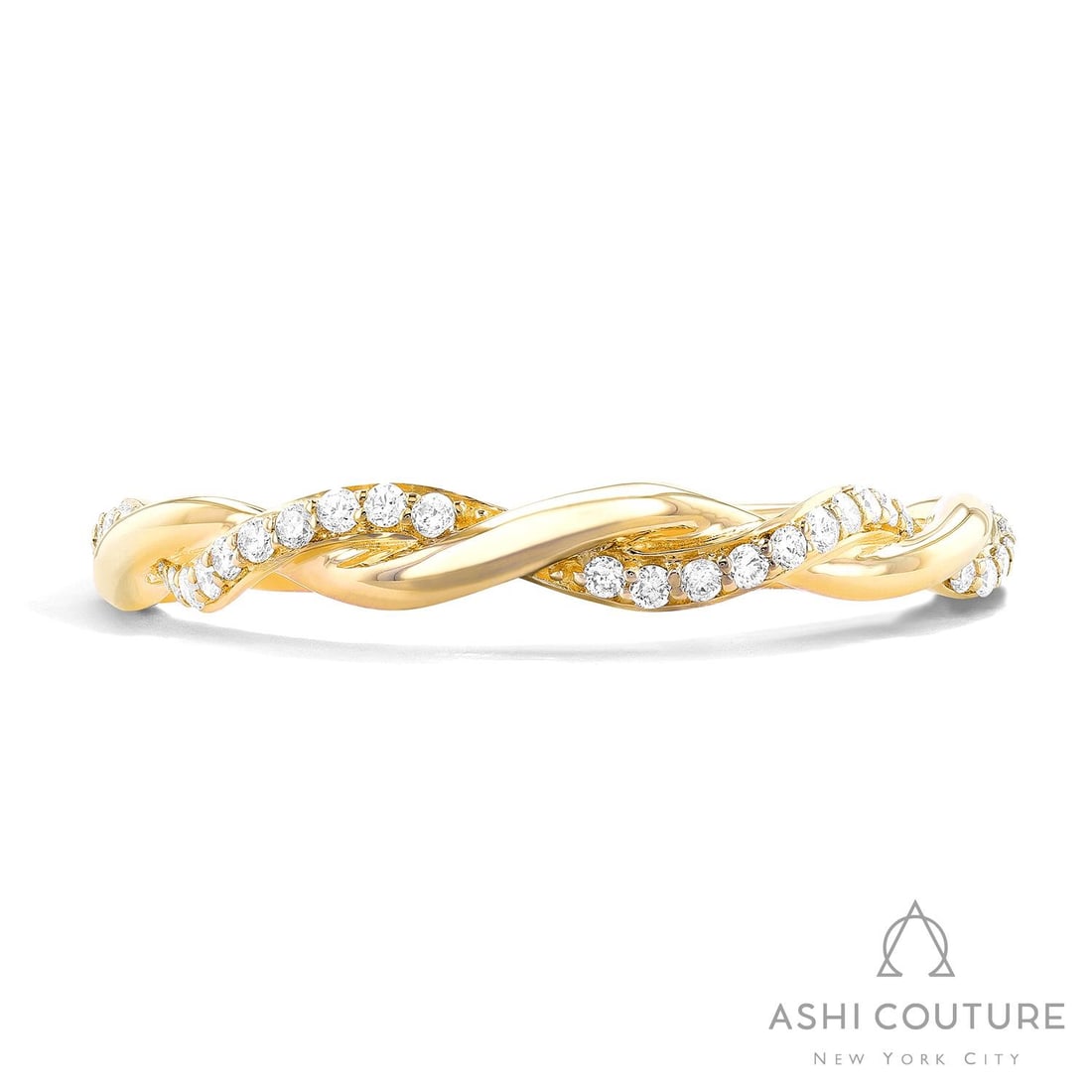 0.17 ctw Diamond Bridal Twist Band 18K Yellow Gold Ring: Retail Value: $2,490 Exuding opulence and grace, this magnificent Twist Band ring featuring White Diamond is crafted for the distinguished. Showcasing the gems in a Pave arrangement, the ring consists