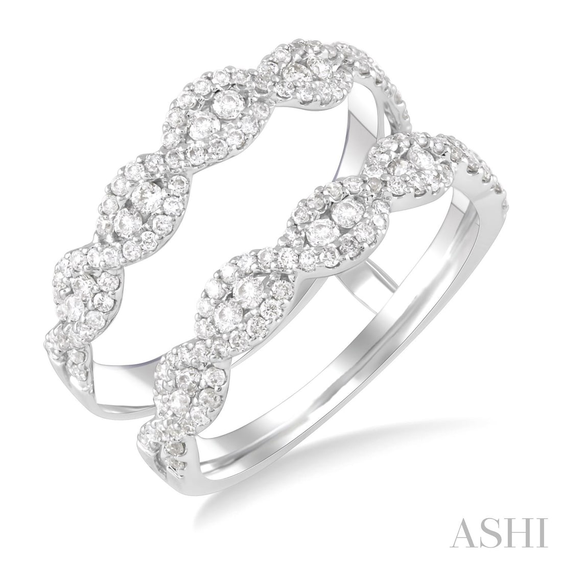 0.71 ctw White Diamond 14K White Gold Insert Ring: Captured in a moment of brilliance, this elegant Intertwined ring featuring White Diamond speaks to the connoisseur. Expertly mounted in a Prong and Pave setting, the ring is crafted in 3.5 grams of s