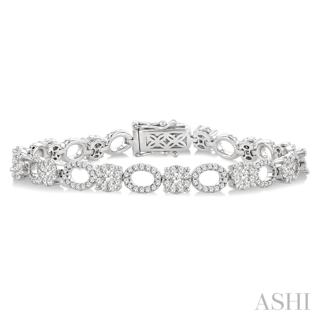 3.3 ctw White Diamond Cluster 14K White Gold Bracelet: A vision of luxury, this breathtaking Cluster bracelet featuring White Diamond defines sophistication. The gemstones are nestled within a Cluster framework, supported by a substantial 12.35 grams 14K 