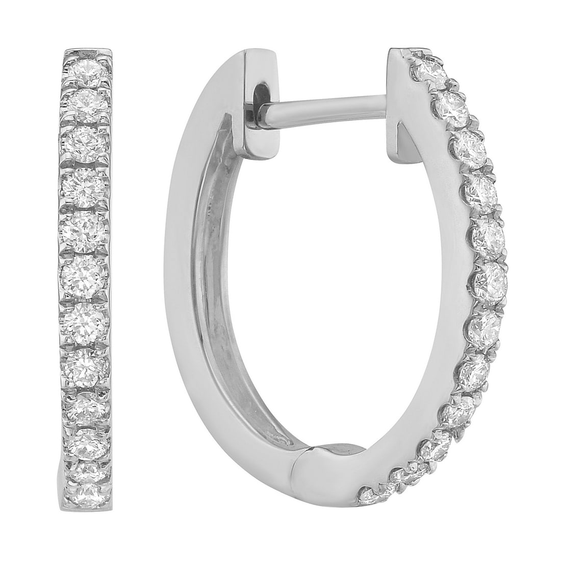 14K White Gold Hoop Earrings with 0.26 CTW Diamonds: Elegant and refined, this exquisite pair of hoop earrings features dazzling round-cut diamonds that exude timeless allure. Each diamond is meticulously set in a secure prong design, crafted from lustr