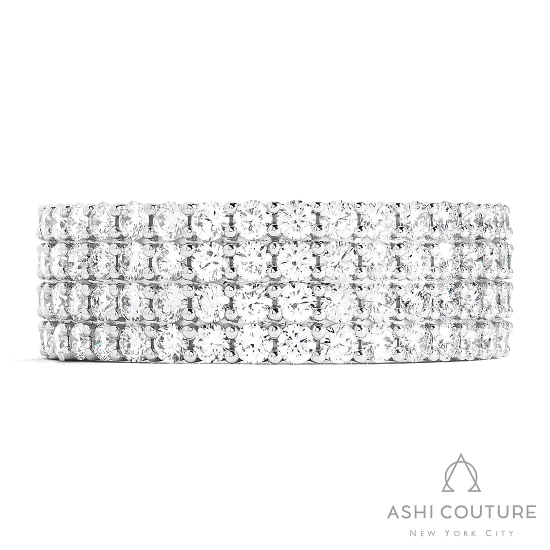 2.56 ctw Duchess 4-Row Diamond 18K White Gold Band Ring: Retail Value: $14,325 Timeless and sophisticated, this magnificent 4-Row band ring featuring Natural White Diamonds radiates enduring beauty. Crafted with precision, the Band setting is seamlessly int