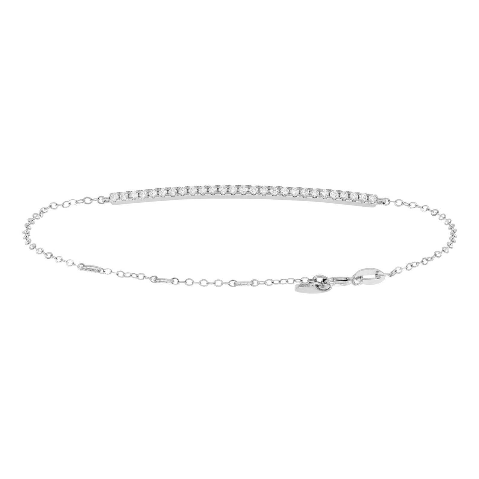 14k White Gold Bracelet with 0.27ct Round White Diamonds: Exuding contemporary sophistication, this exquisite chain bracelet features a delicate row of round white diamonds. Crafted in 14k white gold with a rhodium finish, the bracelet showcases a sleek and 
