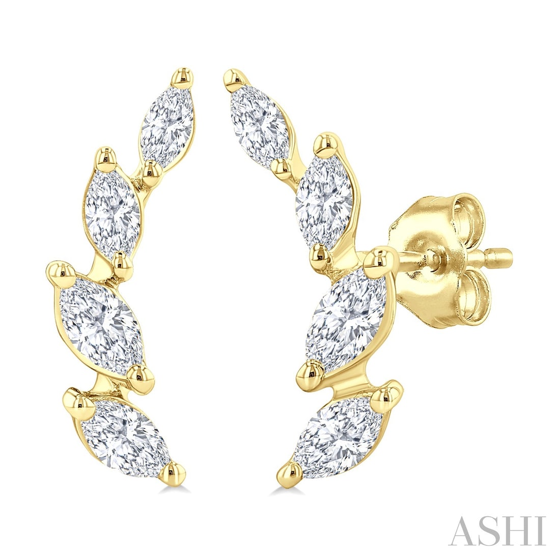 0.48 ctw Marquise Diamond Leaf Vine 14K Yellow Gold Stud Earrings: Epitomizing grandeur, this stunning Leaf Vine pair of earrings featuring White Diamond stands as a beacon of refined taste. A detailed Cluster gallery secures the stones, rendered in 1.25 grams of lus