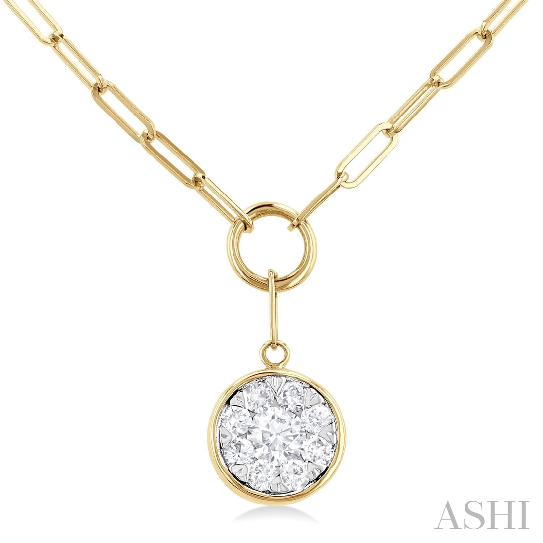 0.25 ctw Diamond Cluster Paperclip 14K Yellow & White Gold Necklace: Defining modern elegance, this stunning Paperclip Cluster necklace featuring Natural Diamonds captures the essence of style. The gemstones are nestled within a Bezel framework, supported by a substant