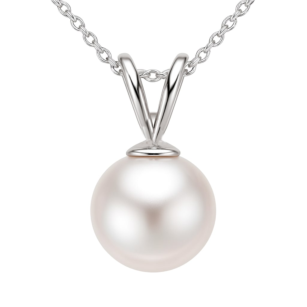 14K White Gold Pendant Necklace with White Pearl - 18 Chain: A vision of elegance, this exquisite pendant necklace featuring a lustrous white Pearl epitomizes modern sophistication. The Pearl is gracefully suspended from a sleek, high-polish 14K White Gold sett