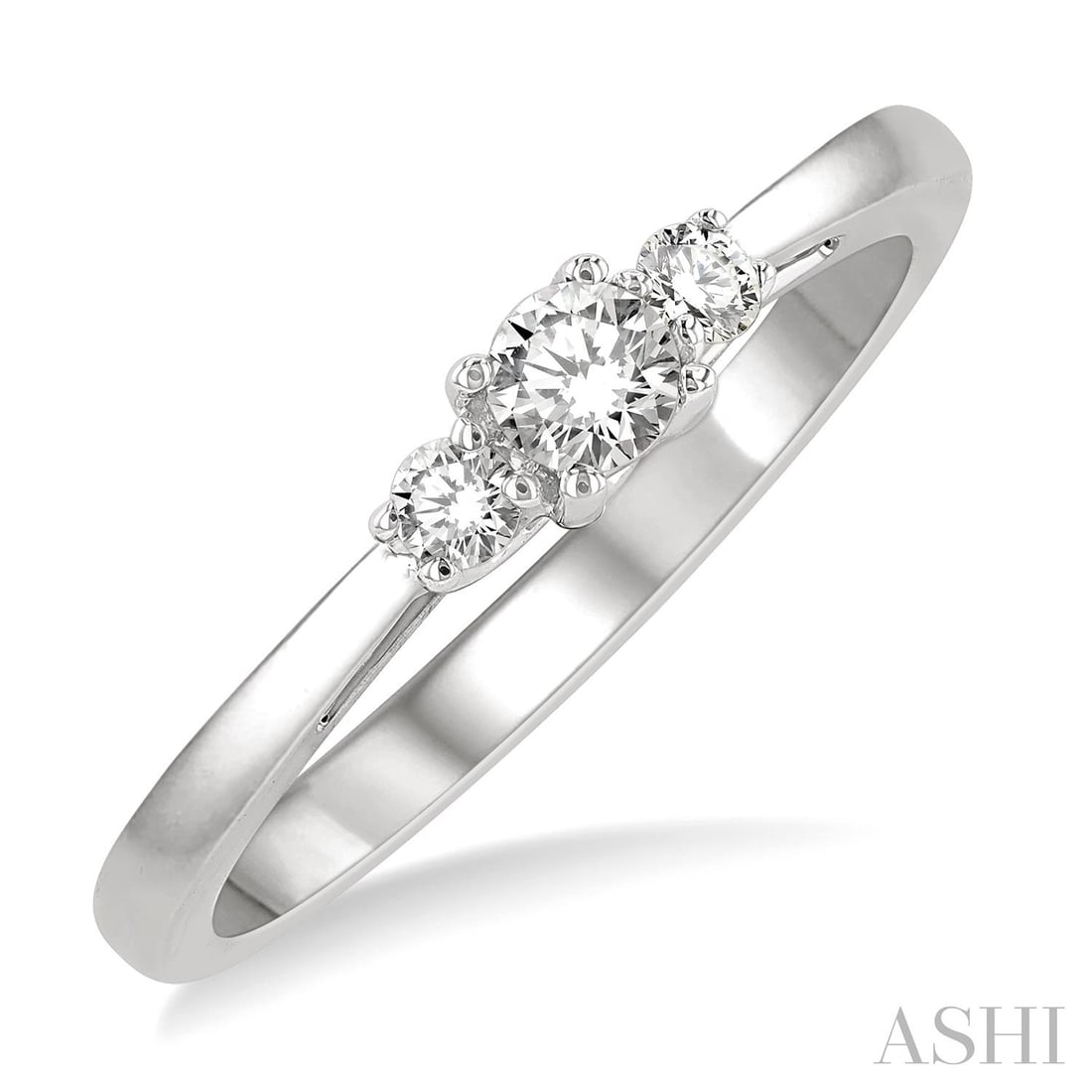 0.24 ctw Round Diamond Three-Stone 14K White Gold Ring: An exquisite masterpiece of haute joaillerie, this elegant Three-Stone ring featuring White Diamond is a true treasure. Showcasing the gems in a Three-Stone arrangement, the ring consists of 2.8 grams