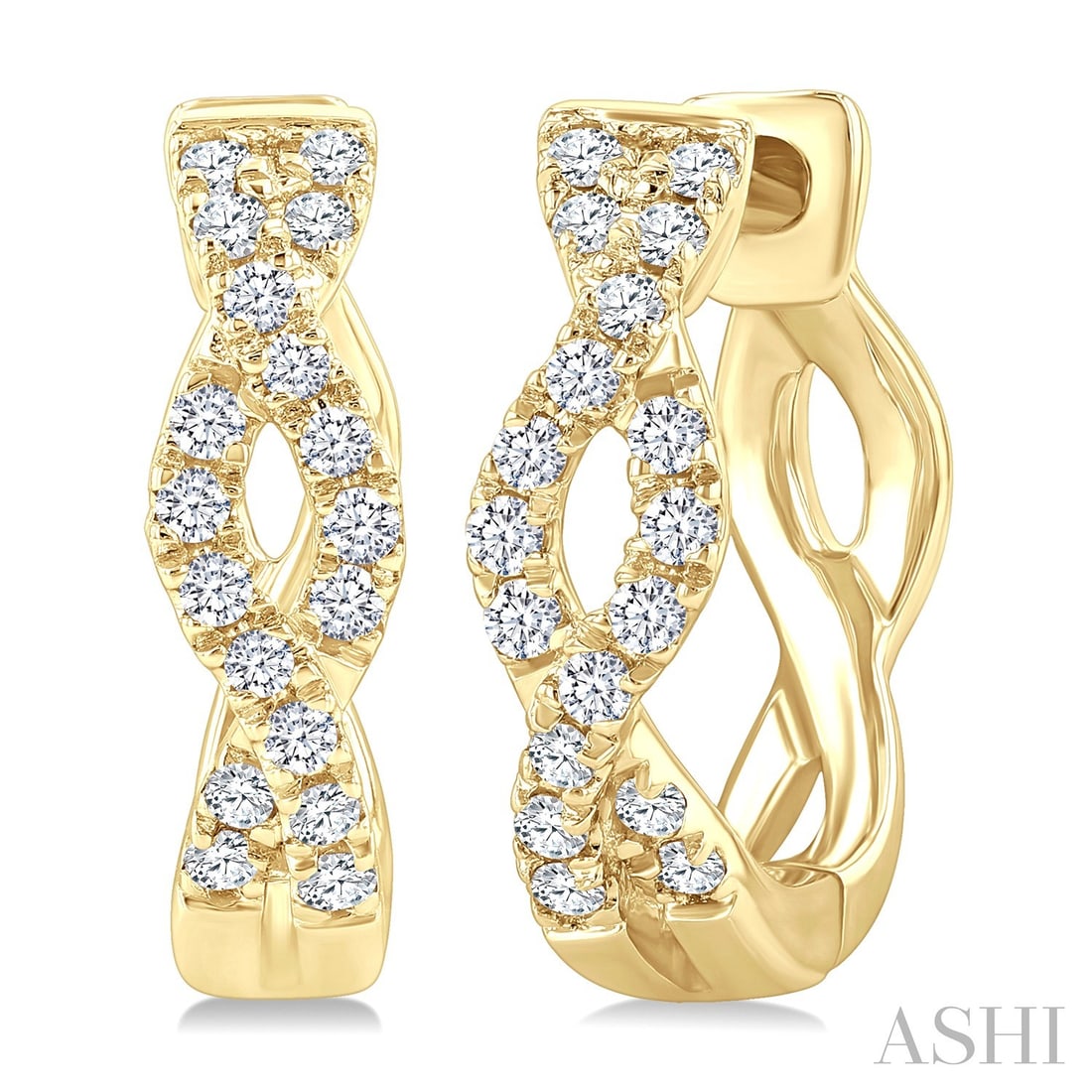0.14 ctw Diamond 10K Yellow Gold Huggie Earrings: A symphony of light and color, this stunning Entwined Round Cut pair of earrings featuring Natural Diamonds embodies the pinnacle of luxury. Expertly mounted in a Huggie Hoop setting, the earrings are