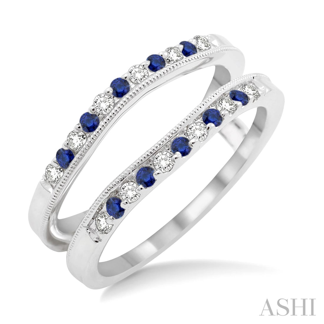1.45mm Sapphire and 0.17 ctw Diamond Accent 14K White Gold Insert Ring: Captured in a moment of brilliance, this exquisite Insert Ring ring featuring Blue Sapphire, White Diamond speaks to the connoisseur. Securely held in a classic Insert/Guard Setting design, the ring i