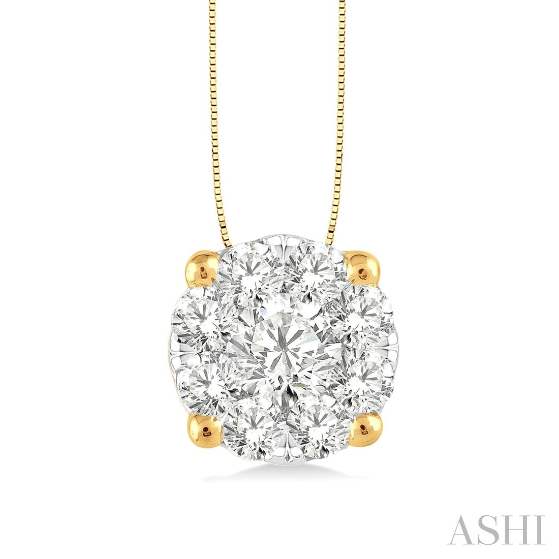 1.04 ctw Diamond Cluster 14K Yellow & White Gold Pendant: A testament to superior craftsmanship, this stunning Cluster pendant featuring White Diamond is unparalleled. Showcasing the gems in a Cluster arrangement, the pendant consists of 1.7 grams of 14K Yel