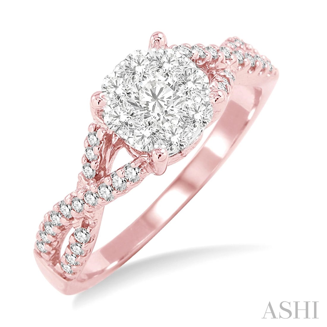0.37 ctw Cluster Diamond 14K Rose & White Gold Engagement Ring: Rare and radiant, this exquisite Cluster ring featuring White Diamond offers a touch of the extraordinary. Crafted with precision, the Cluster setting is seamlessly integrated into 3.0 grams of 14K Ro