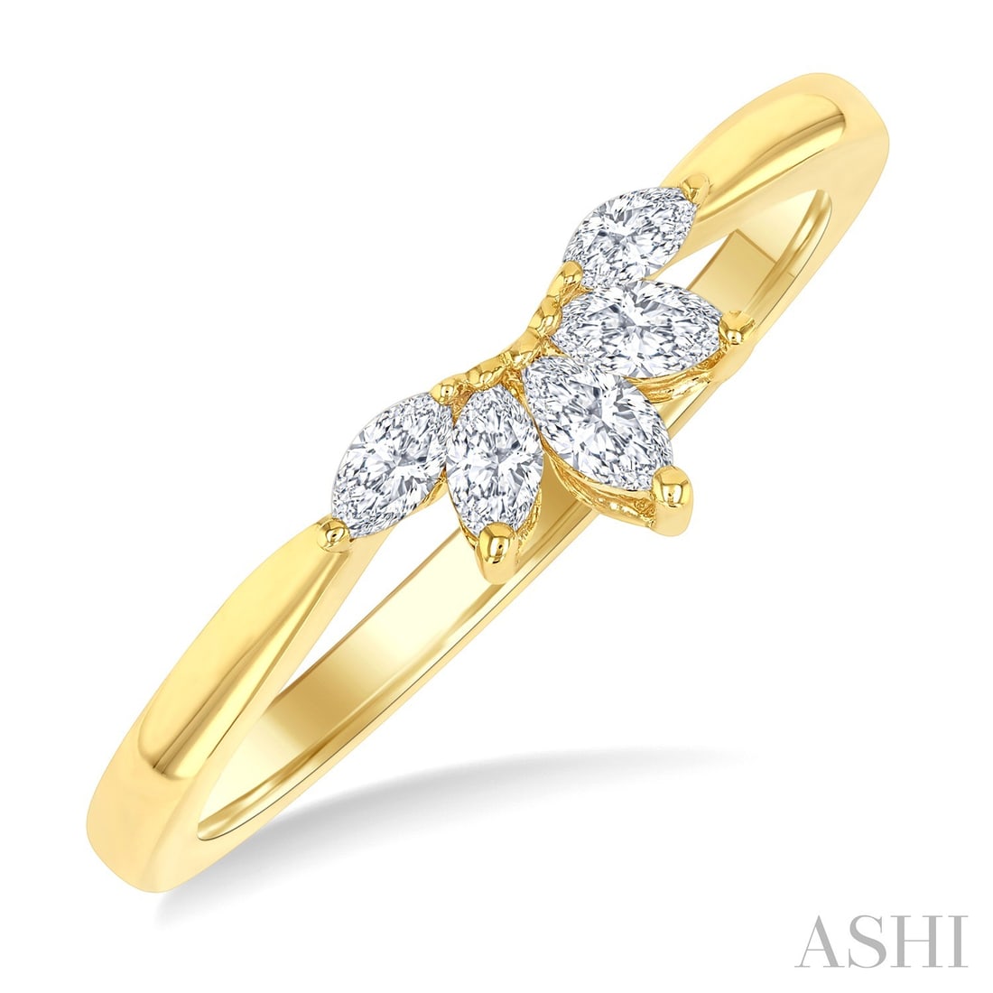 0.23 ctw Marquise Diamond Half Flower Motif 14K Yellow Gold Ring: A testament to superior craftsmanship, this magnificent Half Flower Motif Chevron ring featuring White Diamond is unparalleled. A detailed Cluster gallery secures the stones, rendered in 1.75 grams of