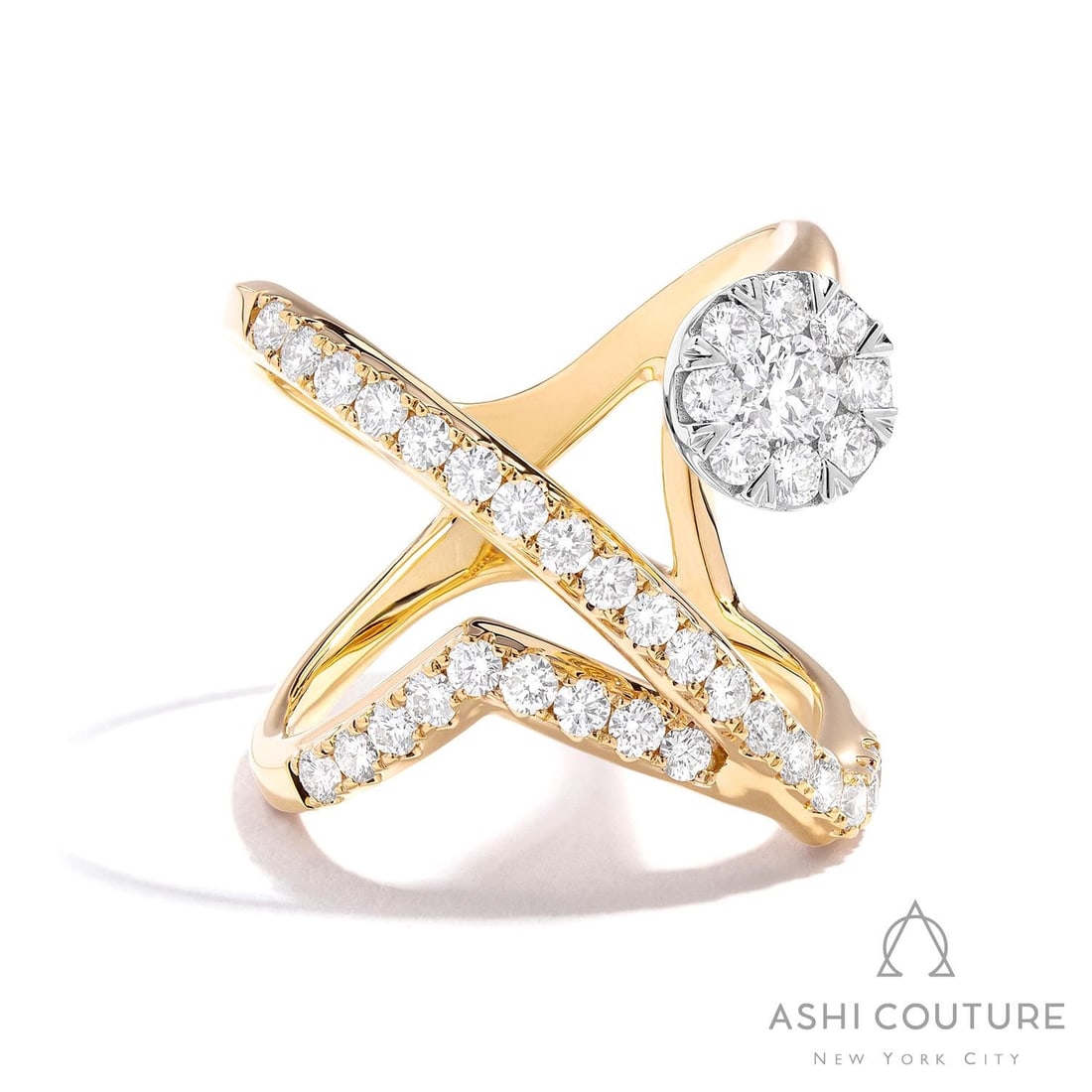 1.17 ctw White Diamond 18K Yellow & White Gold Ring: Exuding opulence and grace, this magnificent Cluster ring featuring White Diamond is crafted for the distinguished. Showcasing the gems in a Cluster arrangement, the ring consists of 9.35 grams of 18K