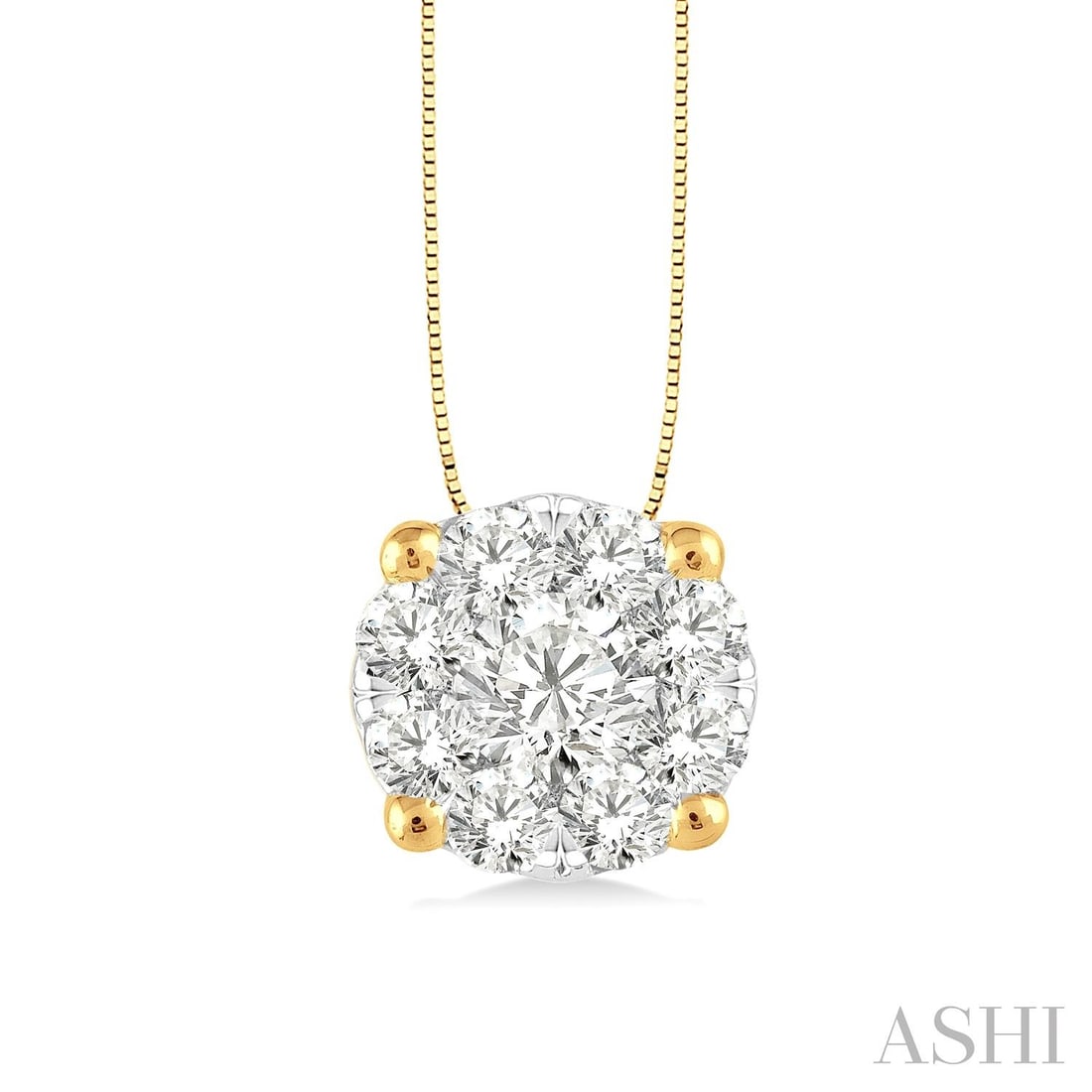 0.35 ctw Diamond Cluster 14K Yellow & White Gold Pendant: A symphony of light and color, this stunning Cluster pendant featuring White Diamond embodies the pinnacle of luxury. Securely held in a classic Cluster design, the pendant is forged from 1.0 grams of