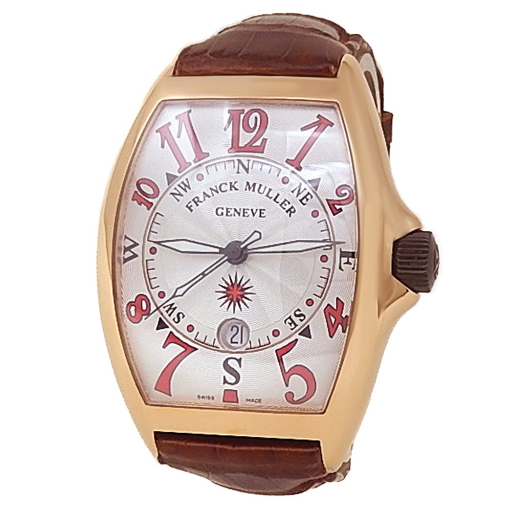 Franck Muller Mariner 8080 SC DT 18k Rose Gold Silver Dial: The Franck Muller Mariner, Reference 8080 SC DT, is a superb expression of nautical elegance and haute horlogerie. Meticulously crafted in 18K rose gold, this timepiece features the brand's iconic Cin