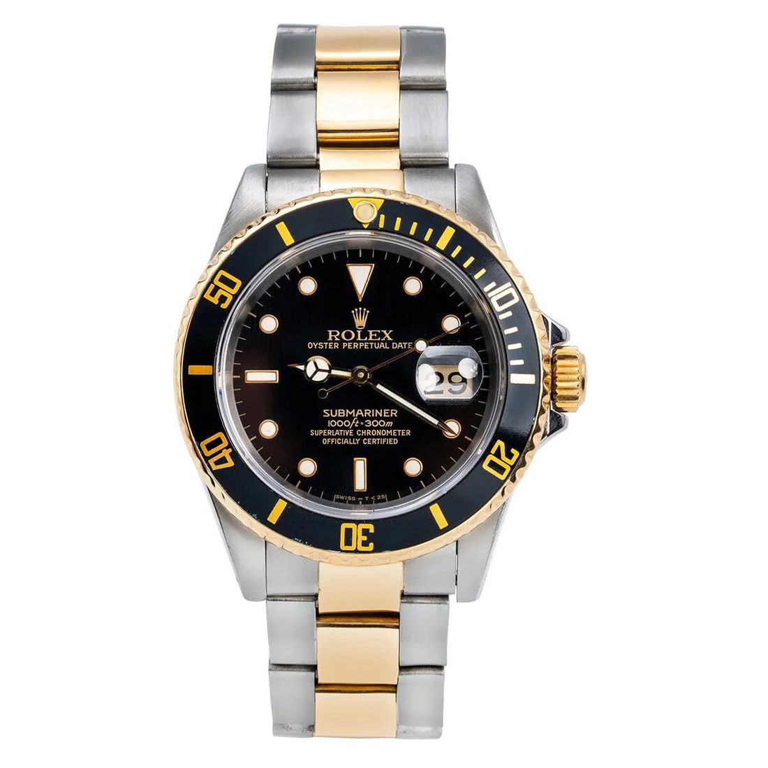 Rolex Submariner Date 16613LN Steel & 18K Yellow Gold Black Dial: The Rolex Submariner Date, Reference 16613LN, is a quintessential luxury dive watch that marries rugged functionality with refined elegance. The case combines stainless steel with 18K yellow gold