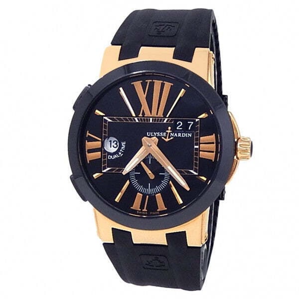 Ulysse Nardin Executive Dual Time 246-00-3/42 18k Rose Gold Black Dial: The Ulysse Nardin Executive Dual Time, Reference 246-00-3/42, is a bold expression of contemporary horology. Housed in a 43mm case of 18k rose gold, it features a striking black dial with oversize