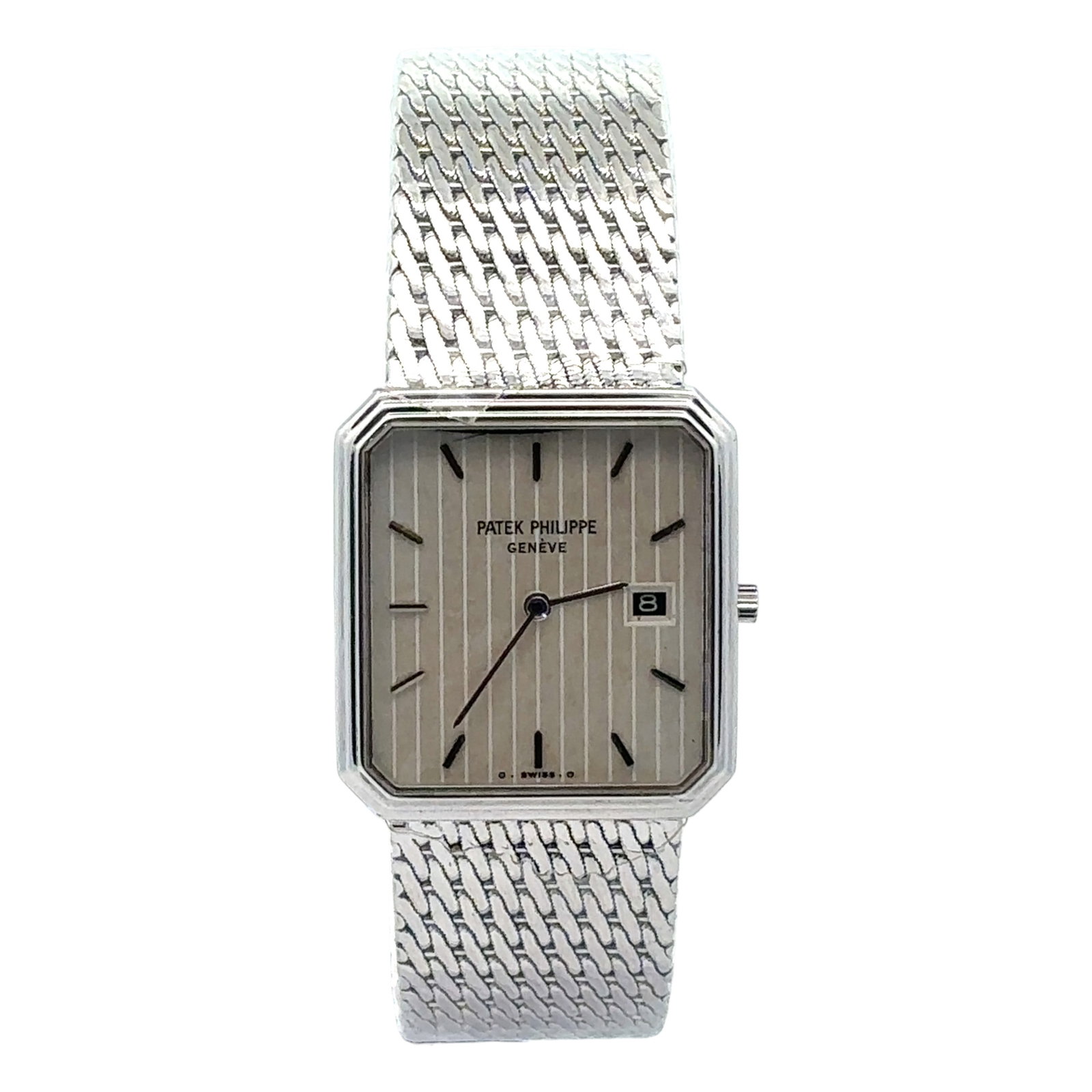 Patek Philippe Golden Ellipse 3773 18K White Gold White Dial: The Patek Philippe Golden Ellipse, Reference 3773, embodies the perfect harmony of subtle geometry and luxurious restraint. Crafted in a radiant 18K white gold case, this vintage treasure features a c