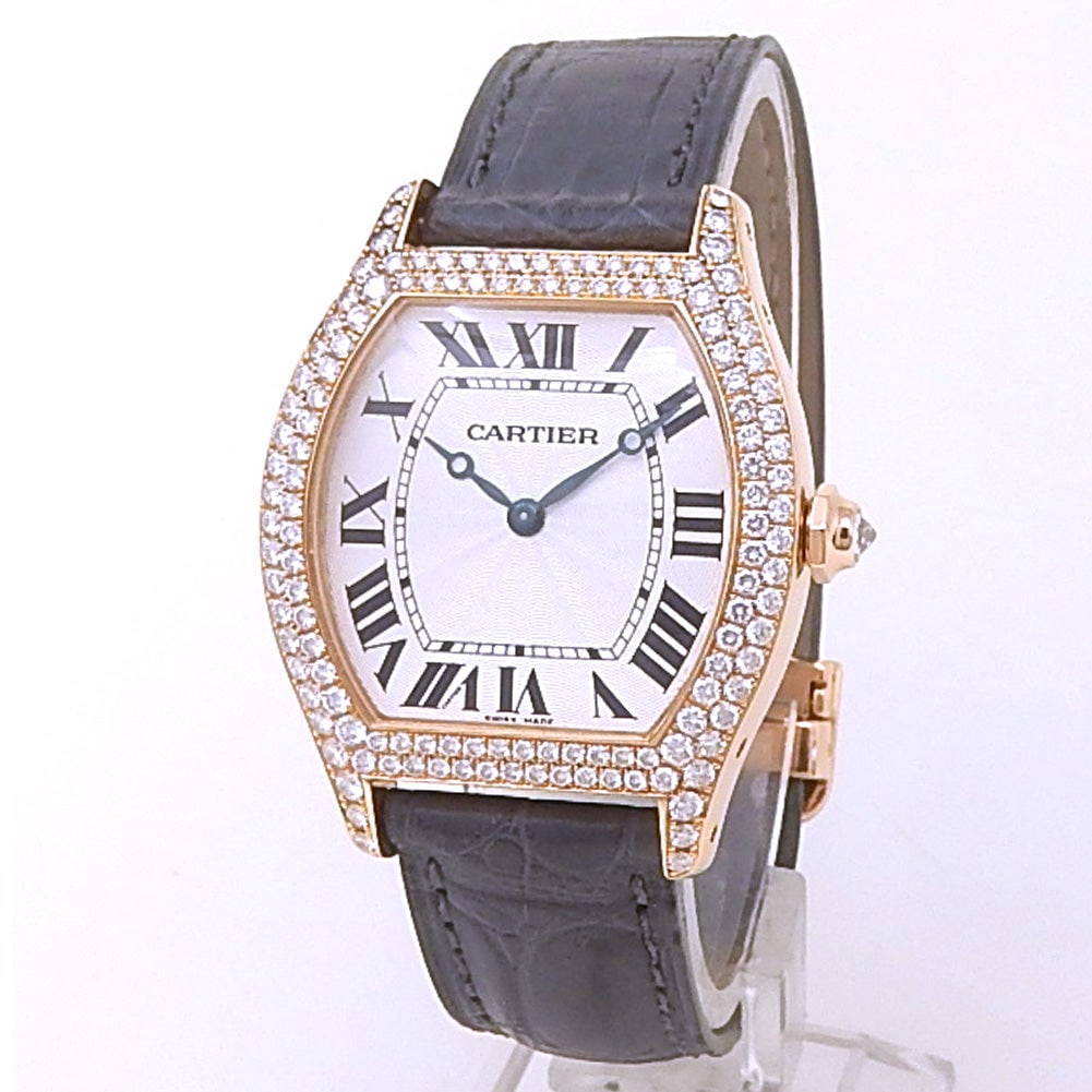 Cartier Tortue WA503951 18k Rose Gold Diamond Bezel Silver Dial (1 of 5)