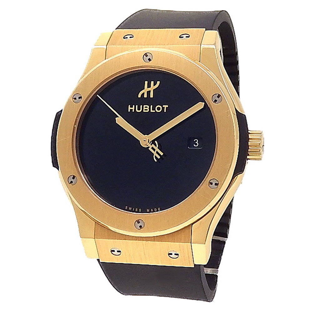 Hublot Classic Fusion 542.VX.1230.RX.MDM 18k Yellow Gold Black Dial: The Hublot Classic Fusion, Reference 542.VX.1230.RX.MDM, is a superb embodiment of modern luxury and striking design. Expertly crafted in 18k yellow gold, this timepiece features a deep black dial
