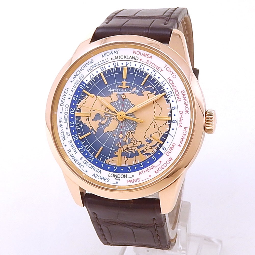 Jaeger-LeCoultre Geophysic Universal Time Q8102520 18k Rose Gold Blue Dial: The Jaeger-LeCoultre Geophysic Universal Time, Reference Q8102520, is a masterclass in horological artistry and practical design. Fashioned in an exquisite 18k rose gold case, this timepiece boasts an