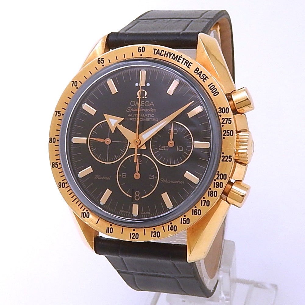 Omega Speedmaster Broad Arrow 3159.50.00 18k Rose Gold Black Dial: The Omega Speedmaster Broad Arrow, Reference 3159.50.00, is a striking embodiment of luxury and performance. Crafted in 18k Rose Gold, this timepiece features a sophisticated Black dial with date