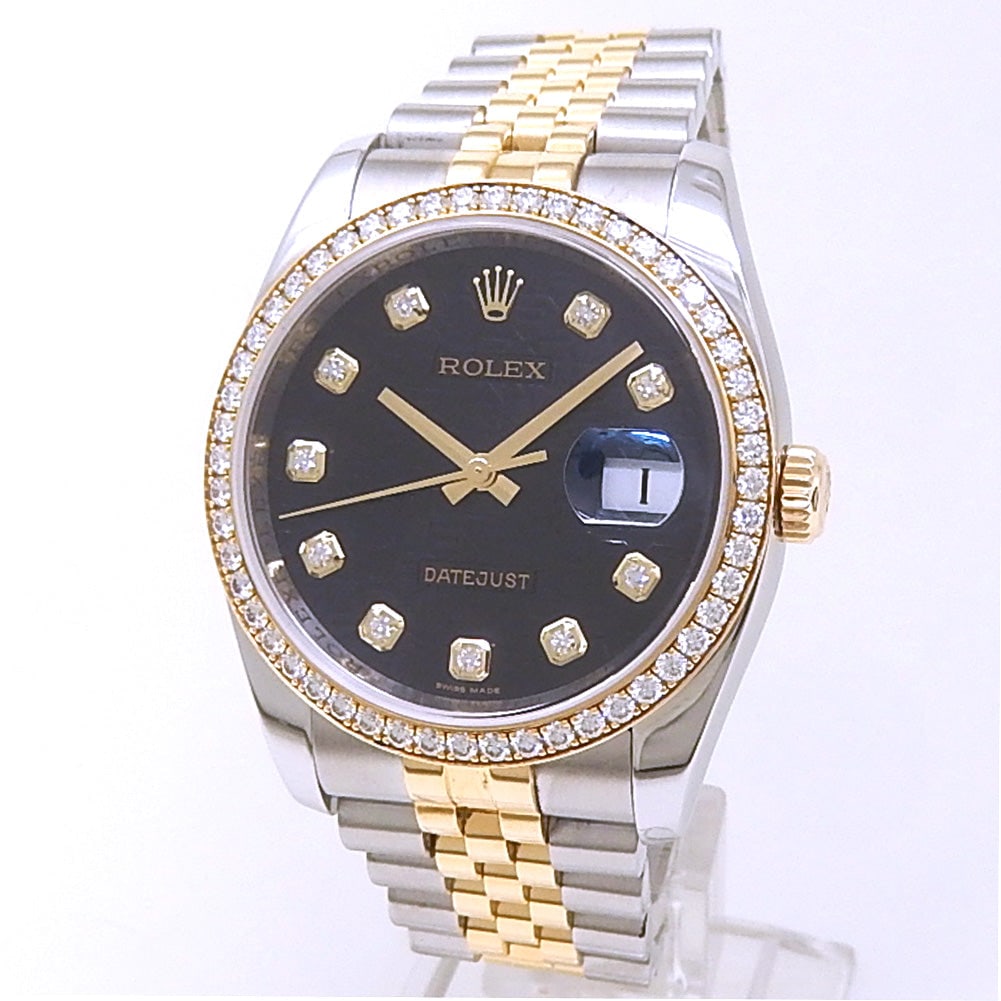 Rolex Datejust 36 116243 18k Yellow Gold Steel Black Jubilee Dial
