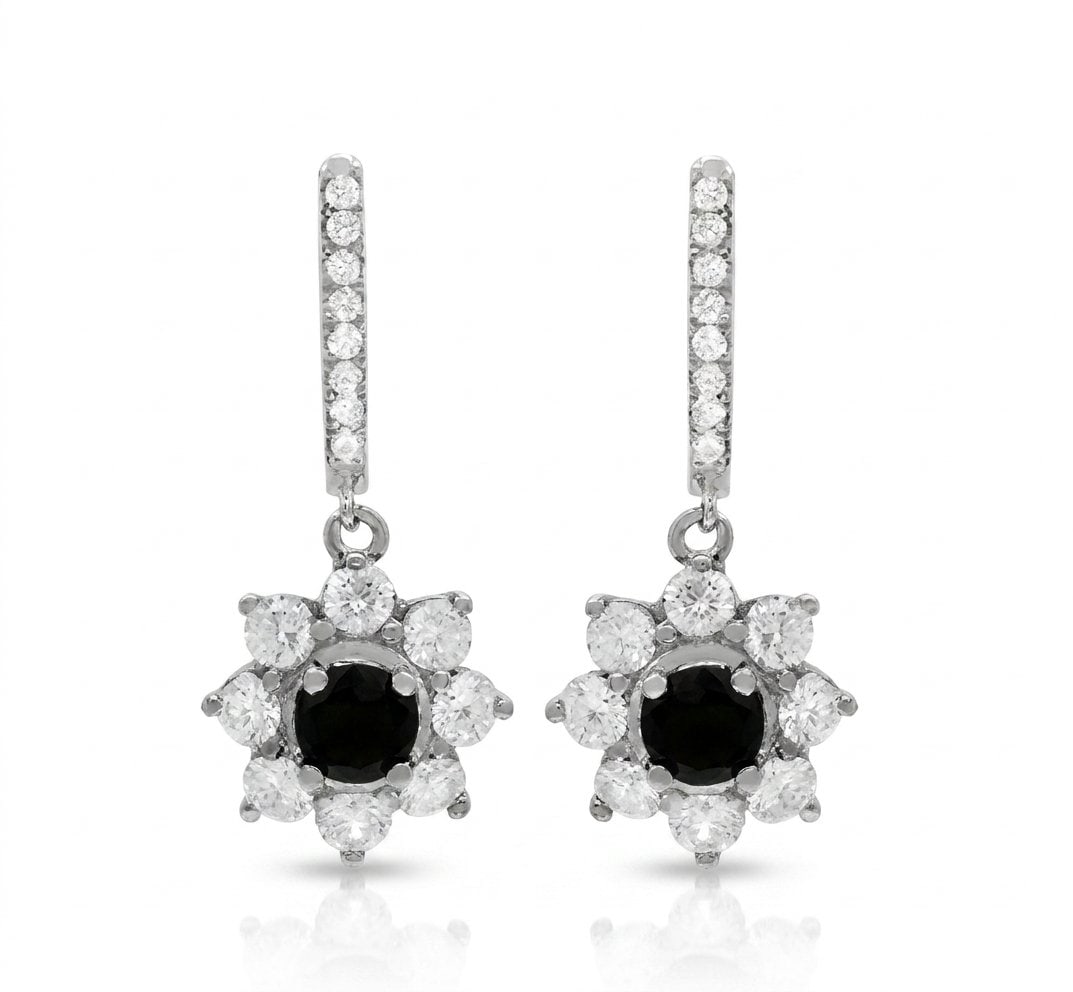Black Diamond and White Diamond Earrings in 14K White Gold