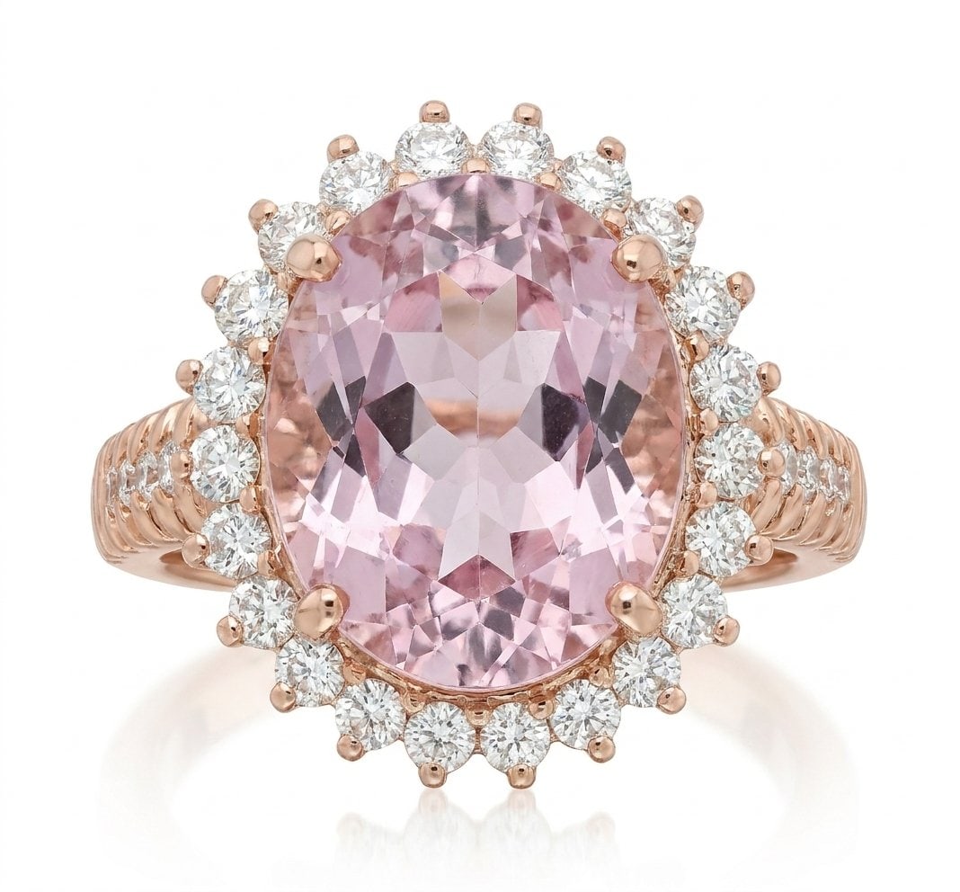 Kunzite and Diamond Ring in 14K Rose Gold (1 of 6)