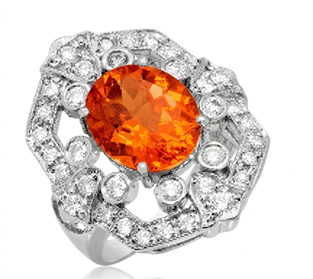 Mandarin Garnet and Diamond Ring in 14K White Gold: Featured Collection: The Kelly Christie Collection Exclusively Curated By: Serenity Gallerie The Kelly Christie Collection crafts heirloom-quality masterpieces designed not just to adorn, but to captu