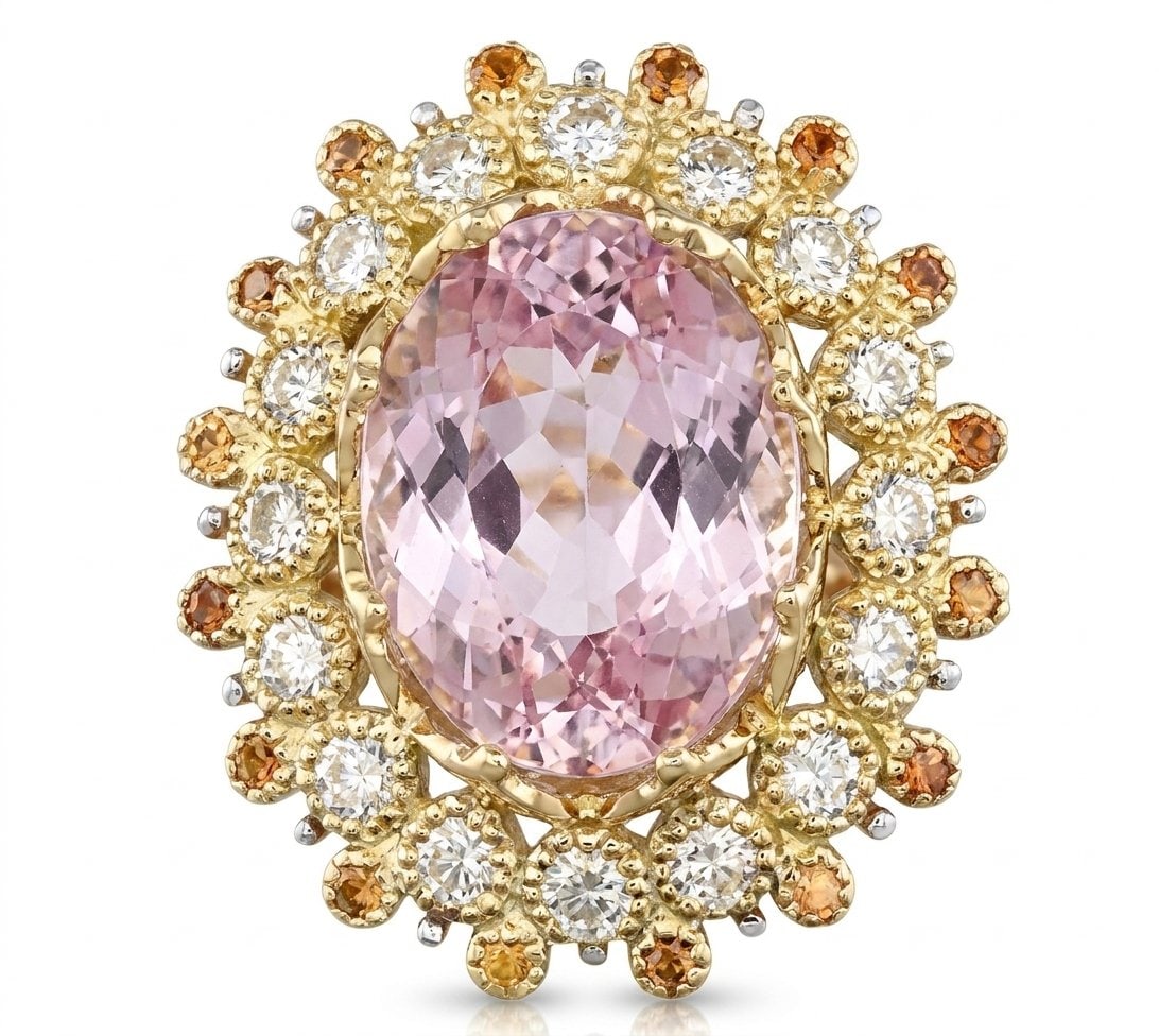 Kunzite Diamond and Yellow Sapphire Ring in 14K Yellow Gold: Featured Collection: The Kelly Christie Collection Exclusively Curated By: Serenity Gallerie The Kelly Christie Collection crafts heirloom-quality masterpieces designed not just to adorn, but to captu