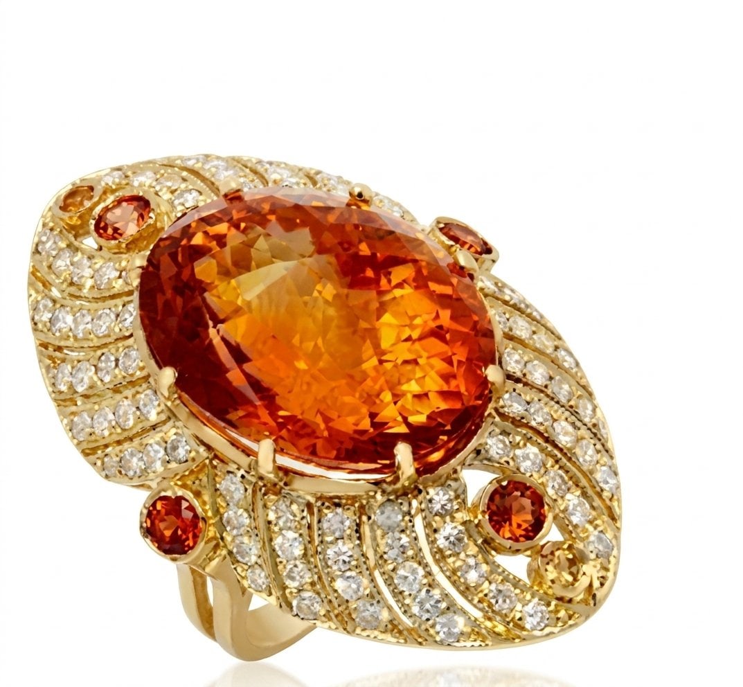 Citrine Sapphire and Diamond Ring in 14K Yellow Gold: Featured Collection: The Kelly Christie Collection Exclusively Curated By: Serenity Gallerie The Kelly Christie Collection crafts heirloom-quality masterpieces designed not just to adorn, but to captu