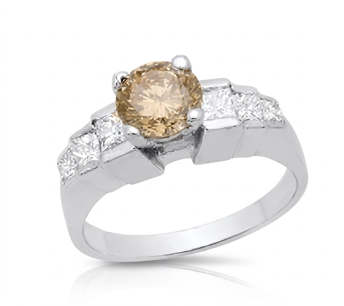 Champagne Diamond and Diamond Ring in 14K White Gold (1 of 6)