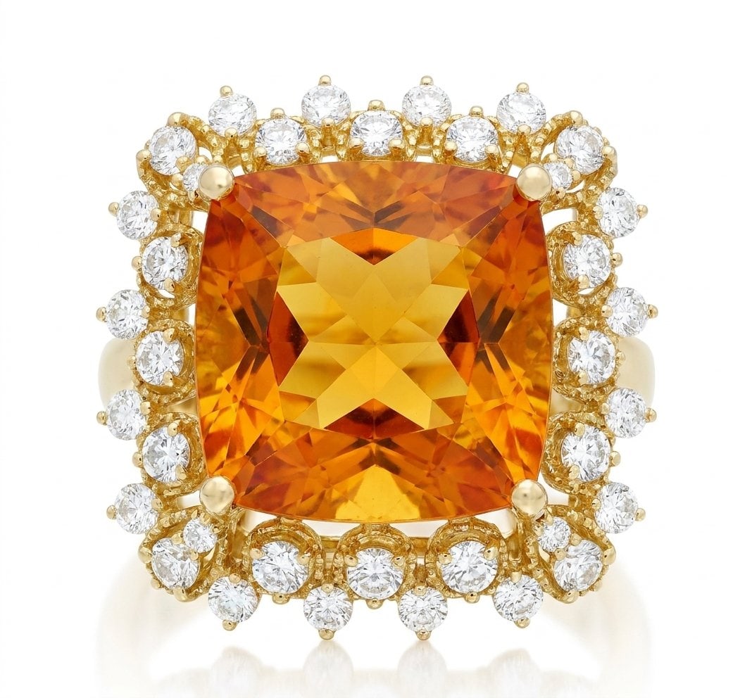 Citrine and Diamond Ring in 14K Yellow Gold: Featured Collection: The Kelly Christie Collection Exclusively Curated By: Serenity Gallerie The Kelly Christie Collection crafts heirloom-quality masterpieces designed not just to adorn, but to captu
