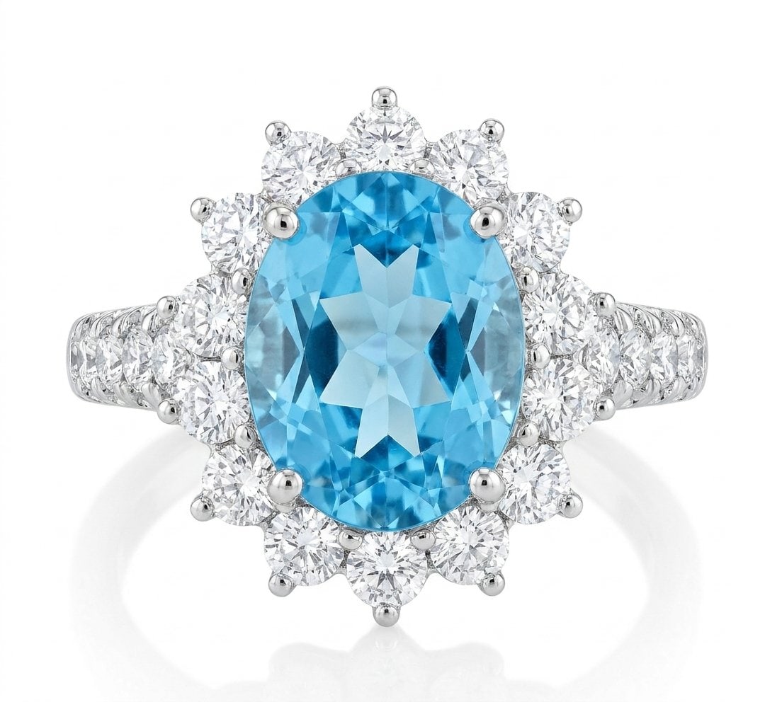 Blue Topaz and Diamond Ring in 14K White Gold (1 of 6)
