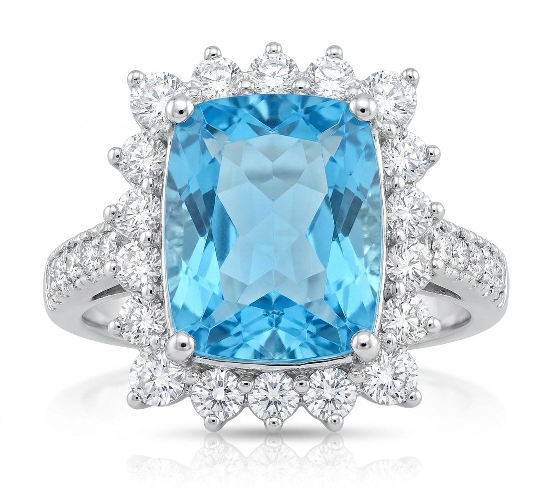 Blue Topaz and Diamond Ring in 14K White Gold: Featured Collection: The Kelly Christie Collection Exclusively Curated By: Serenity Gallerie The Kelly Christie Collection crafts heirloom-quality masterpieces designed not just to adorn, but to captu