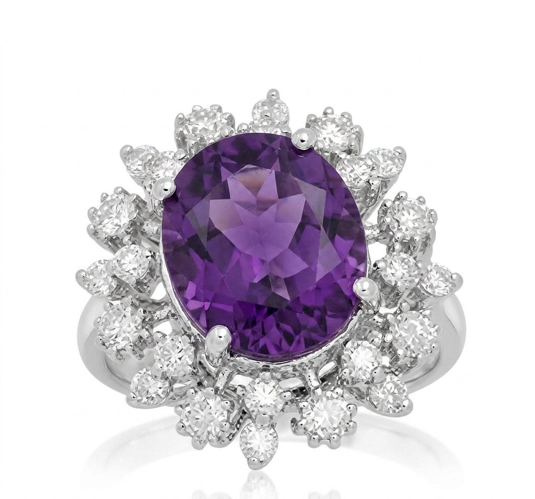 Amethyst and Diamond Ring in 14K White Gold: Featured Collection: The Kelly Christie Collection Exclusively Curated By: Serenity Gallerie The Kelly Christie Collection crafts heirloom-quality masterpieces designed not just to adorn, but to captu